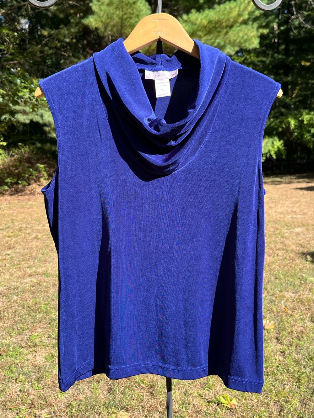 90s Ashlyn Kate Slinky Cobalt Blue Cowl Neck Tank Top Blouse Minimal Lagenlook